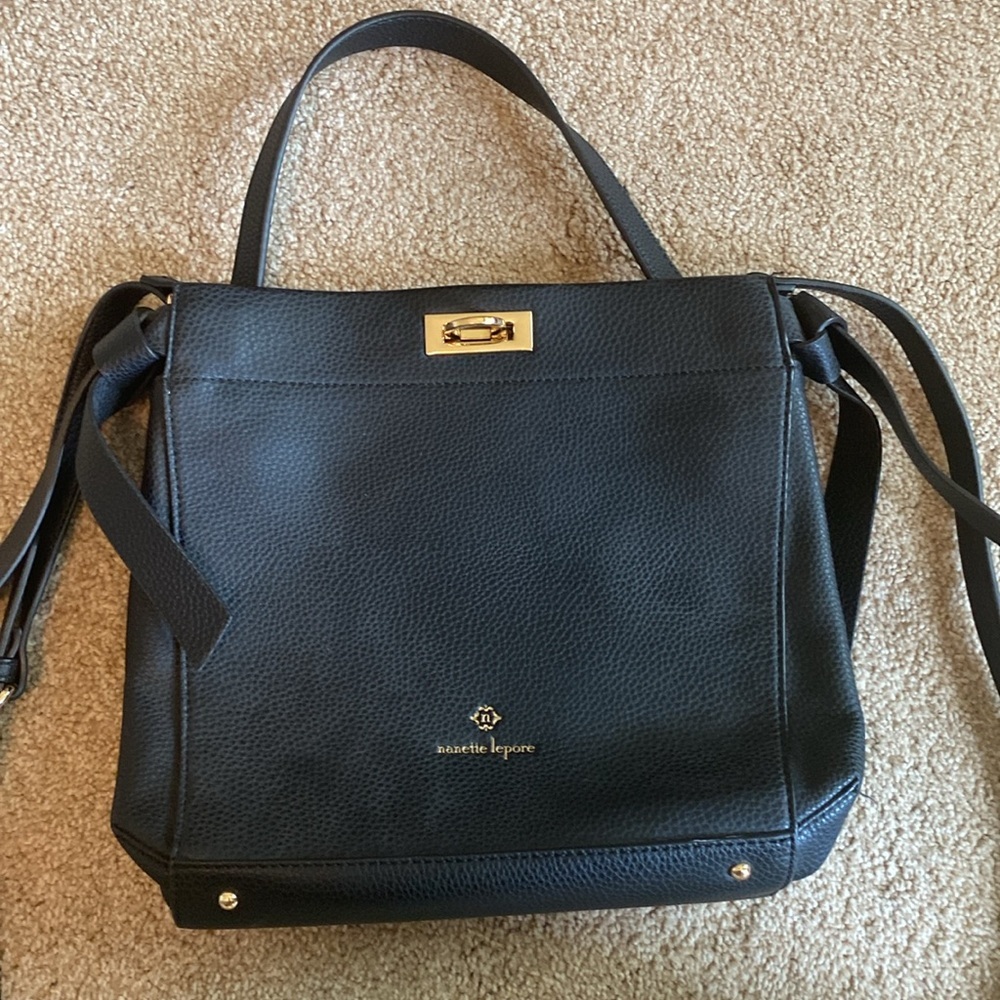Nanette Lepore Vegan Leather Black Handbag with detachable crossbody strap. - Picture 3 of 8